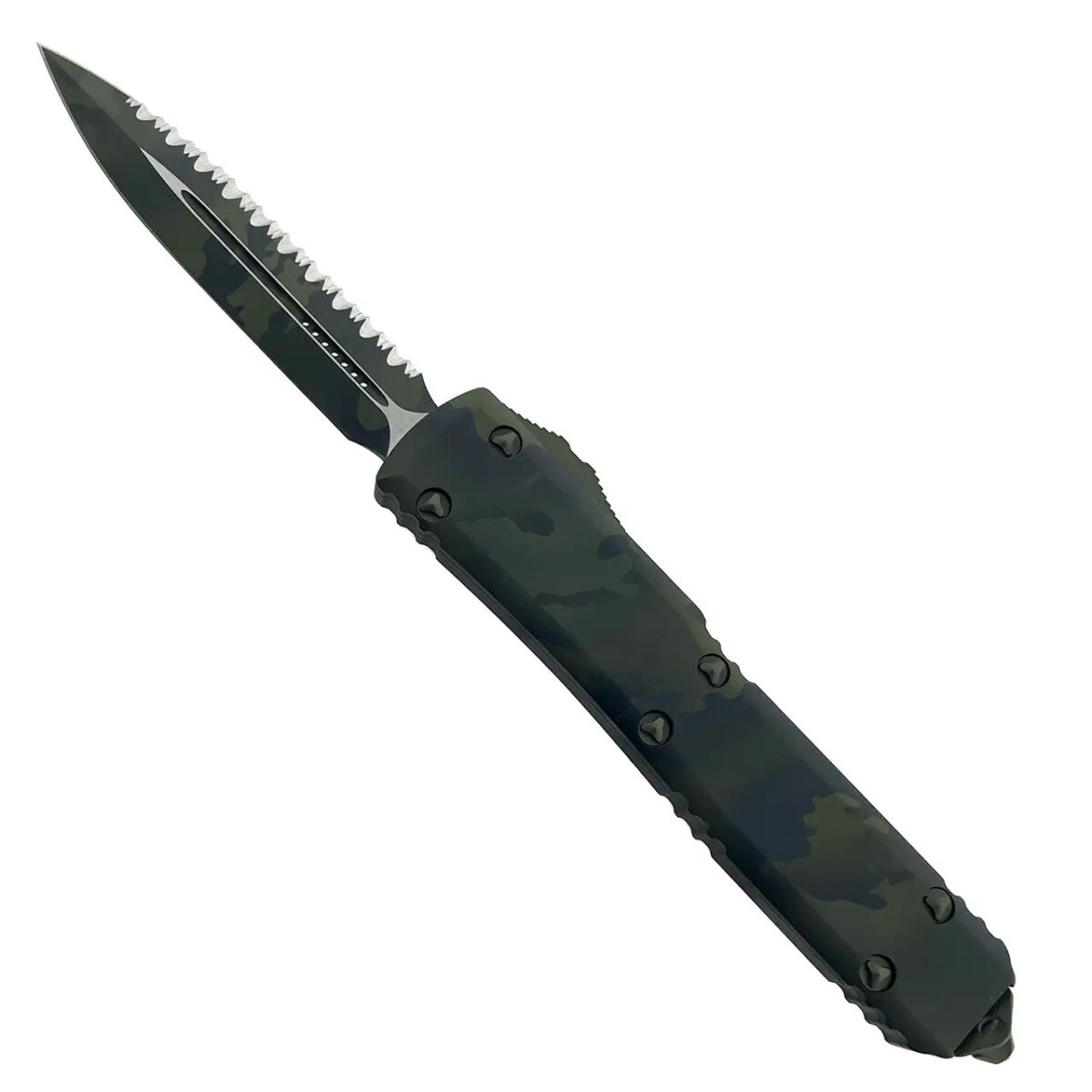 Microtech 122 3OCS Ultratech DE Olive Camo Cerakote Full Serrated Blade Signature Series 05698.1663171454