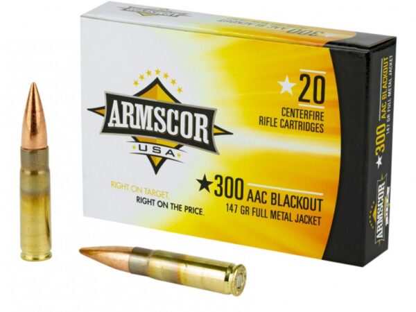 Armscor FAC300AAC1N USA 300Blackout 147gr Full Metal Jacket 20 Per Box