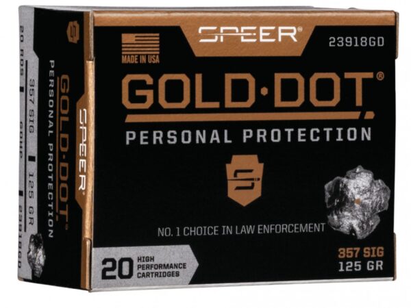 Speer 23918GD Gold Dot Personal Protection 357Sig 125gr Hollow Point 20 Per Box