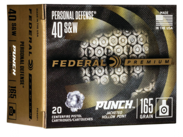 Federal PD40P1 Punch Personal Defense 40S&W 165gr Jacketed Hollow Point 20 Per Box