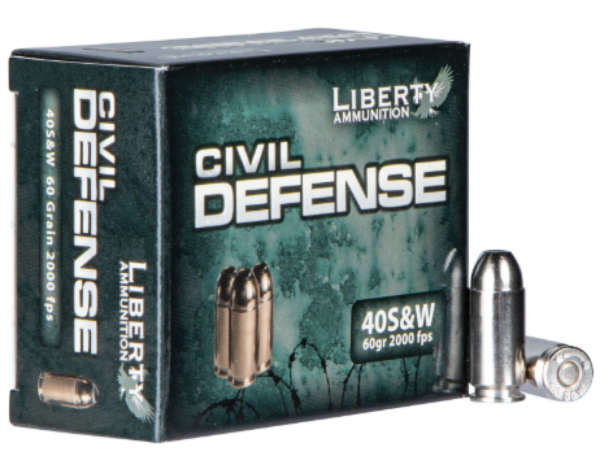 Liberty Ammunition LACD40012 Civil Defense 40S&W 60gr Lead Free Fragmenting Hollow Point 20 Per Box