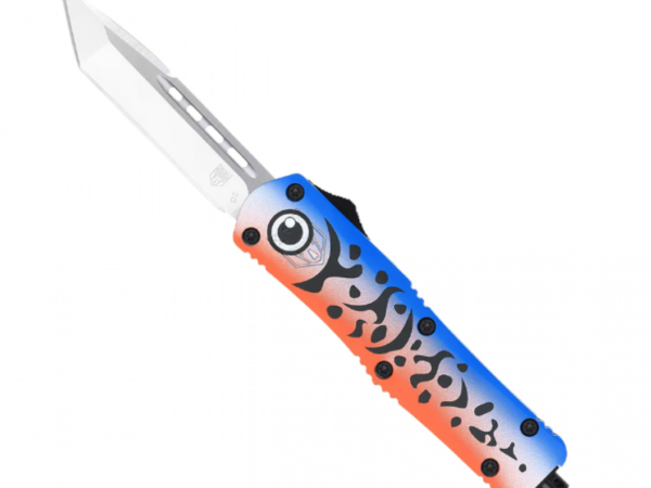 CobraTec Knives MFLBLUFS3TNS FS-3 Fishing Lure Medium 3" OTF Tanto Plain Satin D2 Steel Blade, 4.50" Blue Fishing Lure Aluminum Cerakoted Handle