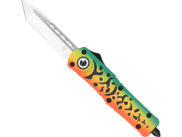 CobraTec Knives MFLGNFS3TNS FS-3 Fishing Lure Medium 3" OTF Tanto Plain Satin D2 Steel Blade, 4.50" Green Fishing Lure Aluminum Cerakoted Handle