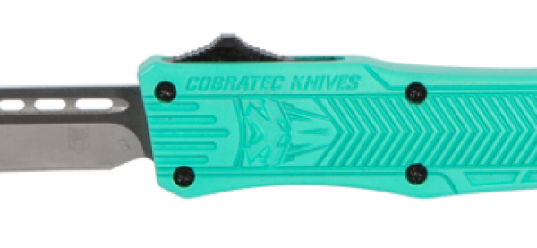 CobraTec Knives STFCTK1STNS CTK-1 Small 2.75" OTF Tanto Plain D2 Steel Blade/Tiffany Blue Aluminum Handle Features Glass Breaker Includes Pocket Clip
