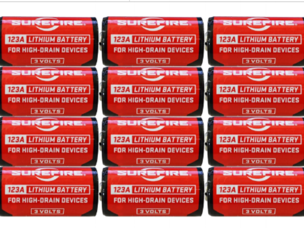 SureFire SF12ABBCS 123A Batteries Red/Black 3.0 Volts 1,550 mAh (12) Single Package Clamshell