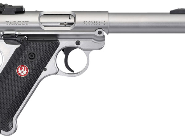 Ruger 40126 Mark IV Target 22 LR 10+1 5.50" Satin Threaded Bull Barrel, Drilled & Tapped Receiver, Satin Stainless Steel Frame, Black Checkered Polymer Grip, Right Hand