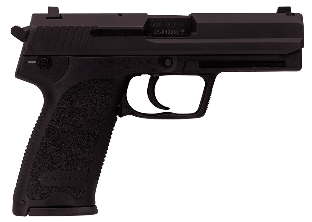 HK 81000328 USP V7 LEM 45 ACP Caliber with 4.41" Barrel, 10+1 Capacity, Overall Black Finish, Serrated Trigger Guard Frame, Serrated Steel Slide, Polymer Grip & No Manual Safety Includes 2 Mags 1 10014