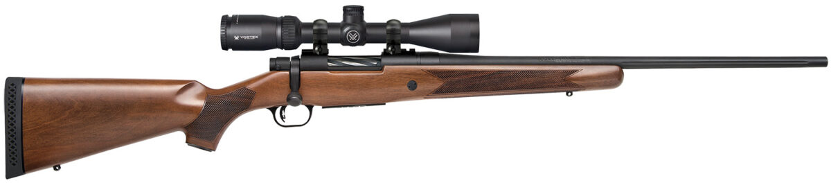 Mossberg 27939 Patriot w/Optic Full Size 243 Win 5+1, 22" Matte Blued Fluted Steel Barrel & Receiver, Walnut Fixed Stock, Vortex Crossfire II 3-9x40mm Scope 1 109214 1