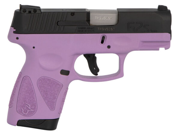 Taurus 1G2S931LP G2S  Compact Frame 9mm Luger 7+1 3.26" Matte Stainless Steel Barrel, Matte Black Serrated Alloy Steel Slide, Light Purple Polymer Frame w/Picatinny Rail & Polymer Grip, Right Hand