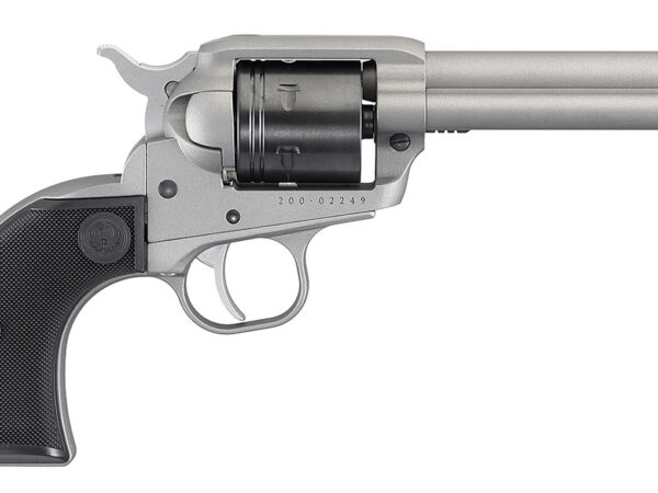 Ruger 2003 Wrangler  22 LR 6 Shot 4.62" Silver Cerakote, Silver Cerkoate Aluminum Frame & Cylinder Black Checkered Polymer Grips
