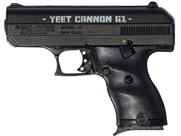 Hi-Point 916G1YC YC9 Gen1 9mm Luger 8+1 3.50" Black Steel Barrel, Black Serrated w/Engraving Steel Slide, Black Polymer Frame & Grip, Right Hand