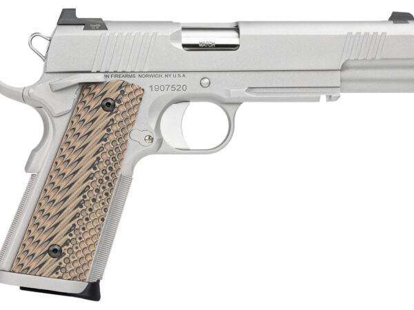 Dan Wesson 01815 Specialist  10mm Auto Caliber with 5" Barrel, 8+1 Capacity, Overall Stainless Steel Finish, Picatinny Rail & Beavertail Frame, Serrated Bead Blasted Slide & Black/Brown G10 Grip