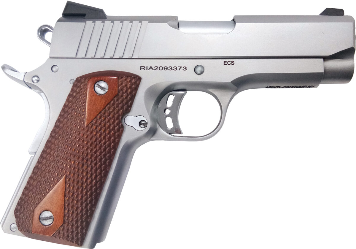 Rock Island 51868 Rock Standard CS *CA Compliant 45 ACP 3.63" 7+1 Matte Stainless Steel Frame & Slide Double Diamond Checkered Wood Grip 1 119661