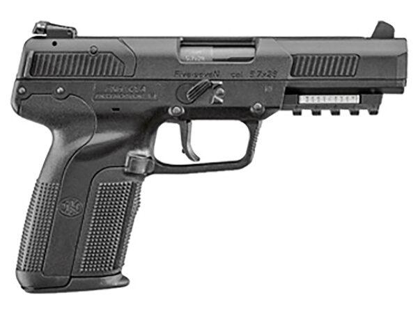 FN 3868900752 Five-seveN  5.7x28mm 4.80" Barrel 10+1, Matte Black Polymer Frame With Mounting Rail & Serrated Trigger Guard, Matte Black Steel Slide, Ambidextrous Safety