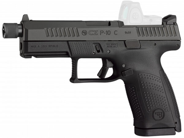 CZ-USA 91513 P-10 C  Compact 9mm Luger 17+1 4.02" Black Threaded Barrel, Black Nitride Optic Ready/Serrated Steel Slide, Black Polymer Frame w/Picatinny Rail, Interchangeable Backstrap Grip