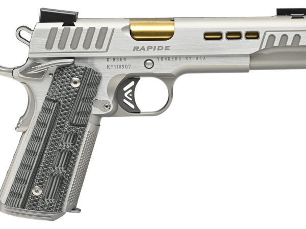 Kimber Mfg.,inc 3000423 Rapide Dawn 45 ACP 8+1 5" Gold TiN Stainless Steel Barrel, Lightening Cut/Serrated Stainless Steel Slide, Stainless Steel Frame w/Beavertail, Black & Gray G10 Grip