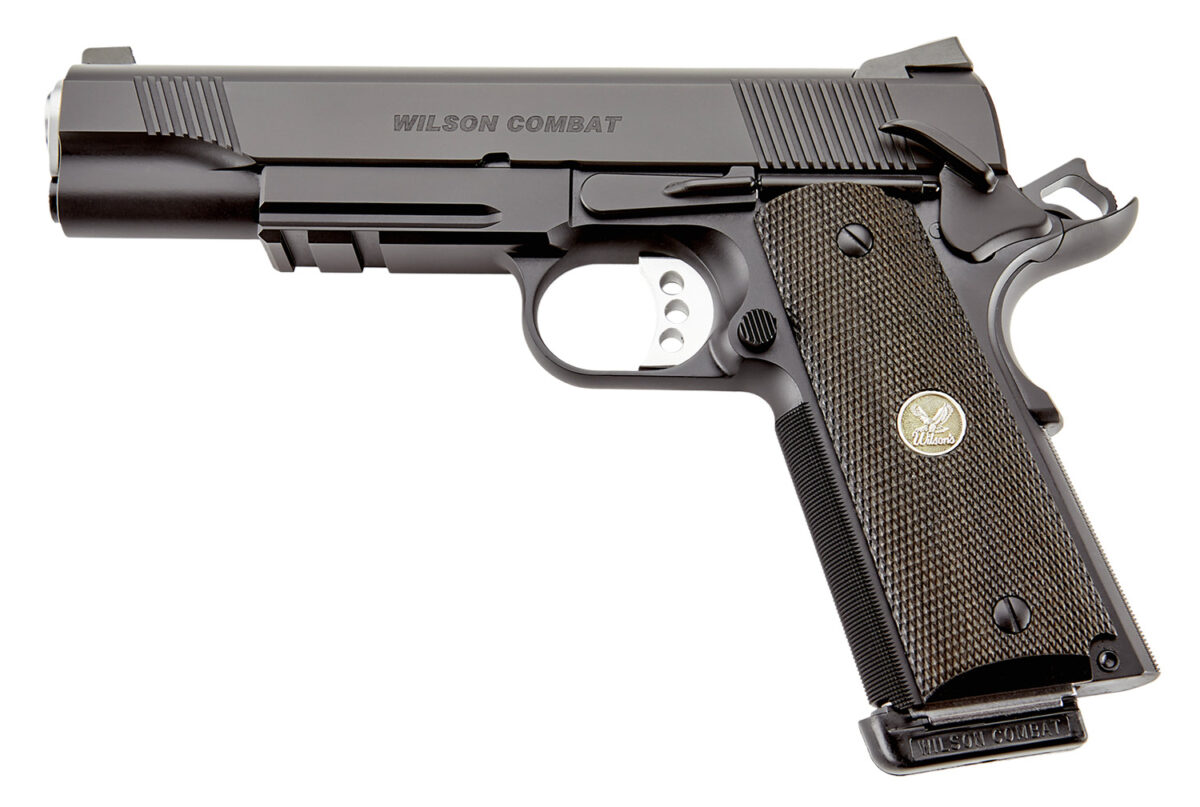 Wilson Combat CQBLRCAALLBLACK CQB *CA Compliant Full Size Frame 45 ACP 8+1 5" Carbon Steel Slide Diamond Wood w/ Pewter Medallions Grip 1 171310