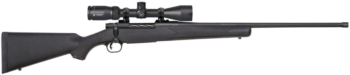 Mossberg 28249 Patriot w/Optic 7mm PRC 3+1 24" Matte Blued Threaded Barrel, Matte Blued Drilled & Tapped Receiver, Fixed Black Synthetic Stock, Vortex Crossfire II 3-9x40mm 1 174387