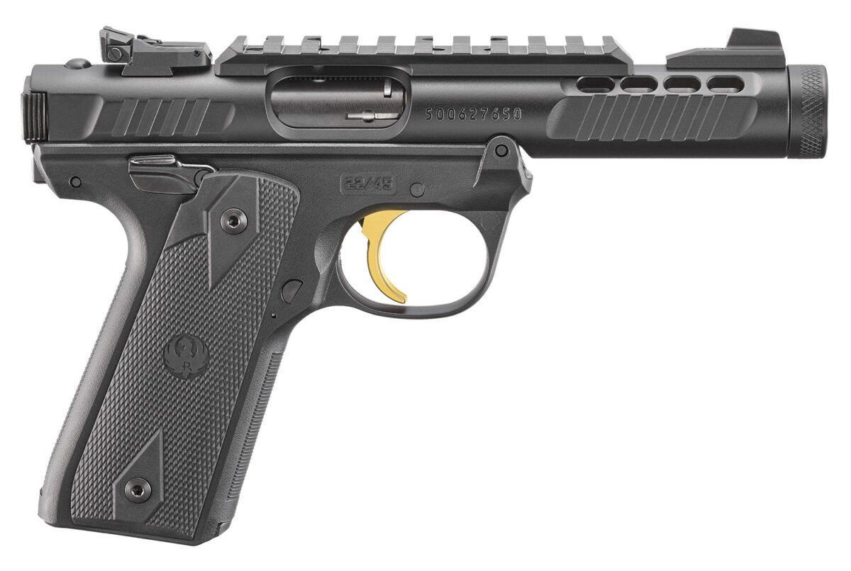 Ruger 43956 Mark IV 22/45 Lite 22 LR 10+1 4.40" Stainless Threaded Barrel, Black Anodized Serrated Slide w/Picatinny, Black Anodized Polymer Frame, Black Checkered 1911-Style Grip 1 174475