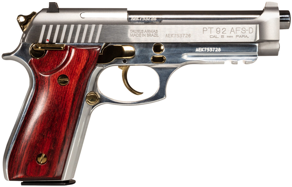 Taurus 1-920159GLD-HW1 92 Full Size Frame 9mm Luger 17+1 5" Matte Stainless Steel Barrel, Serrated Stainless Steel Slide, Natural Anodized Aluminum Frame w/Beavertail & Picatinny Rail, Rosewood Grip 1 178504