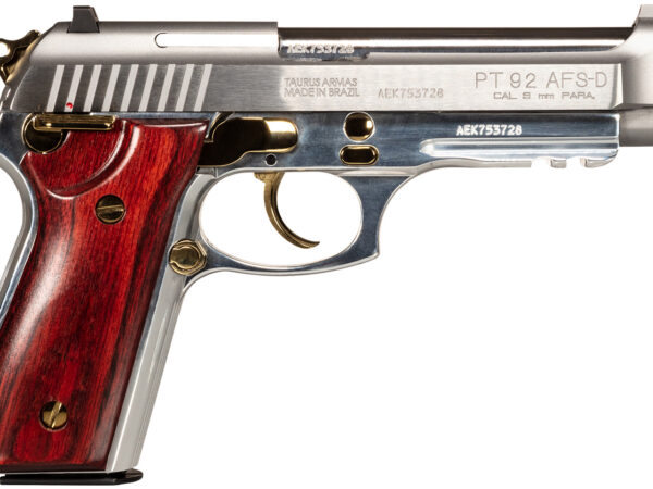 Taurus 1-920159GLD-HW1 92  Full Size Frame 9mm Luger 17+1 5" Matte Stainless Steel Barrel, Serrated Stainless Steel Slide, Natural Anodized Aluminum Frame w/Beavertail & Picatinny Rail, Rosewood Grip
