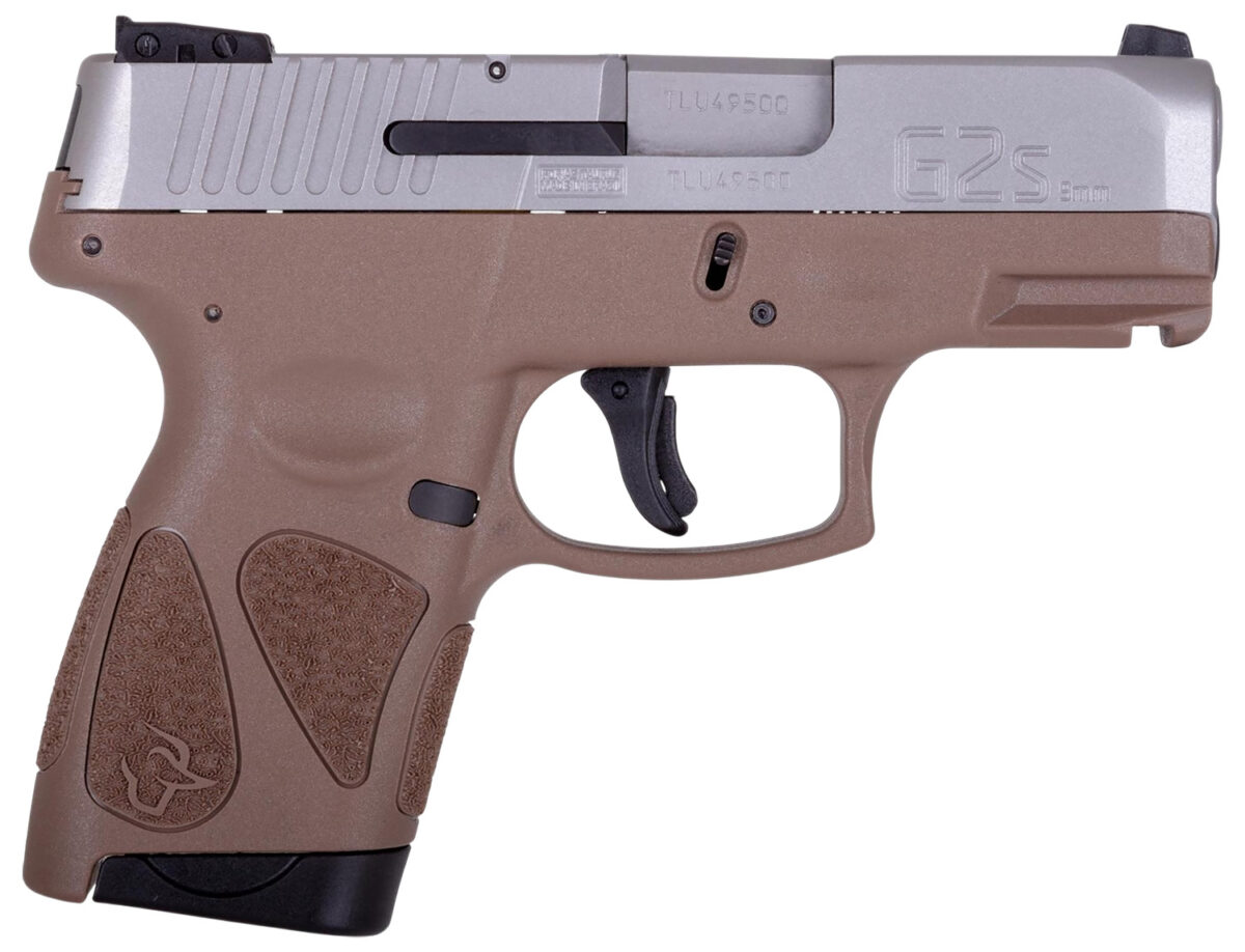 Taurus 1-G2S939B G2S Compact Frame 9mm Luger 7+1 3.26" Matte Stainless Steel Barrel, Black Stainless Steel Serrated Slide, Brown Polymer Frame w/Accessory Rail, Black Polymer Grip 1 182560