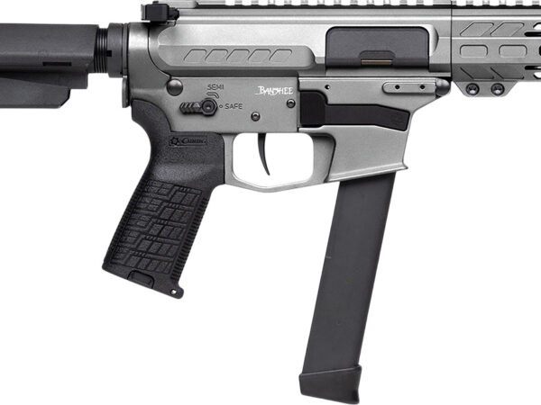 CMMG 99A290FTNG Banshee FE MkGs 9mm Luger 33+1 5" Black Nitride Threaded Barrel, M-LOK Handguard, Tungsten Cerakote Aluminum Receiver w/Picatinny Rail, Black Polymer CMMG RipBrace, CMMG Zeroed Grip
