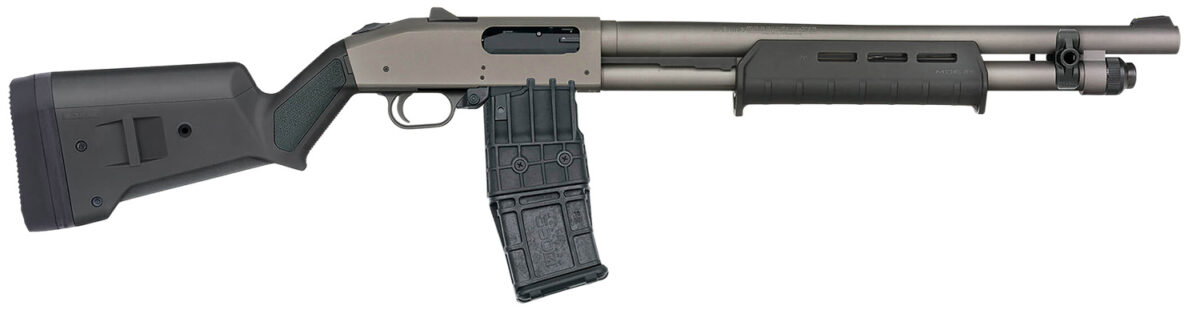 Mossberg 50221 590M 12 Gauge 10+1 18.50" Tungsten Gray Cerakote Barrel & Steel Drilled & Tapped Receiver, Magpul SGA Black Synthetic Stock 1 184739