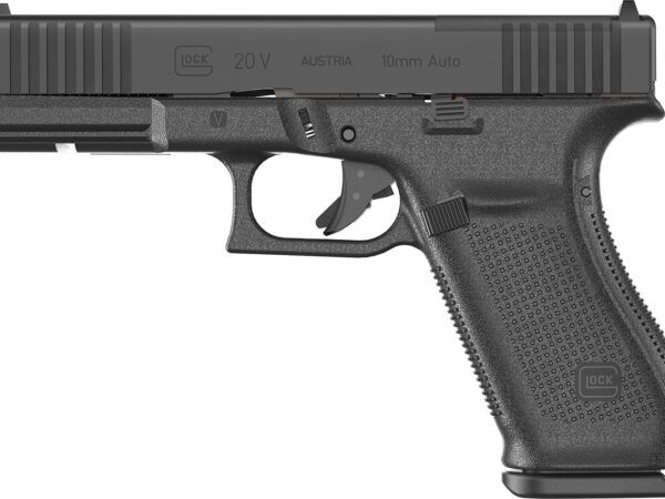 Glock UV2050203MOS G20 V MOS Standard 10mm Auto 15+1 4.61" Black Barrel, Black nDLC Steel Optic Ready/Serrated Slide, Black Polymer Frame w/Accessory Rail, Interchangeable Backstrap, Ambidextrous
