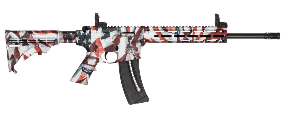 Smith & Wesson 14714 M&P15-22 Sport Flag 22 LR 25+1 16.50" Black Threaded Barrel, US Flag Cerakote Polymer Receiver w/Picatinny Rail, M-LOK Handguard, US Flag 6 Position CAR Polymer & AR Polymer Grip 1 194256