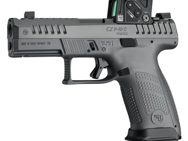 CZ-USA 01582 P-10 C w/Optic Compact Frame 9mm Luger 10+1 4" Black Nitride Integral Compensator Barrel, Black Nitride Steel Serrated w/Optic Slide, Black Polymer Frame w/Accessory Rail Textured Grip, A