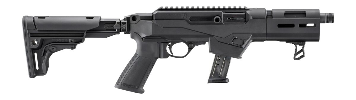 Ruger PC Carbine SBR 9mm Luger 17+1 6.50" Black Threaded Barrel, Black Hardcoat Anodize Aluminum Receiver w/Picatinny Rail, M-LOK Handguard, Folding w/Adj LOP Black Polymer Stock, Black Polymer Grip 1 199796