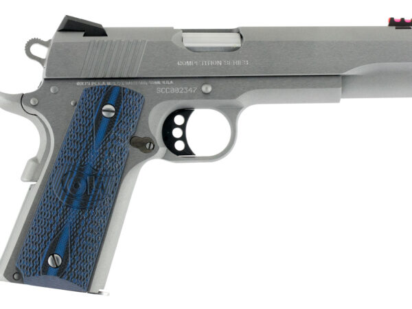 Colt Mfg O1070CCS Competition Government 45 ACP 8+1 5" Stainless National Match Barrel, Serrated Slide & Frame w/Beavertail, Checkered Blue G10 Grip, Ambidextrous
