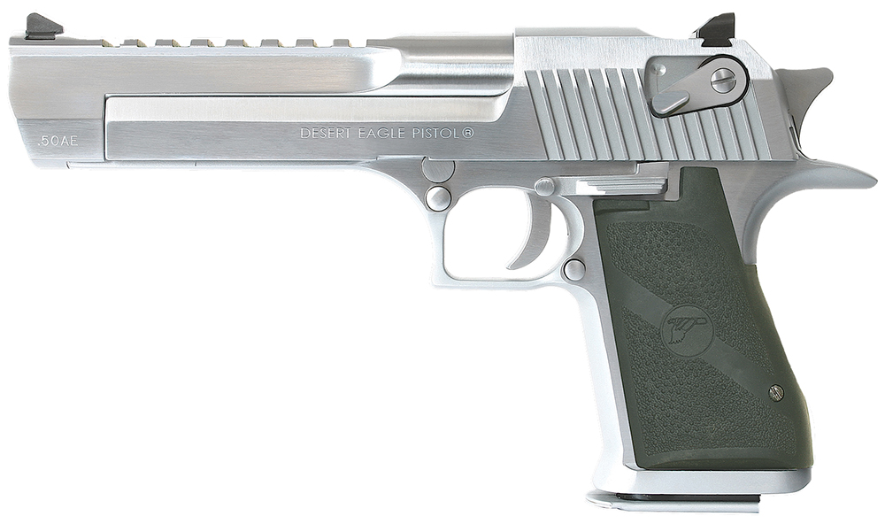 Magnum Research DE50BC Desert Eagle Mark XIX 50 AE Caliber with 6" Picatinny Rail Barrel, 7+1 Capacity, Overall Brushed Chrome Finish Carbon Steel, Beavertail Frame, Serrated Slide & Black Rubber Grip 1 49460