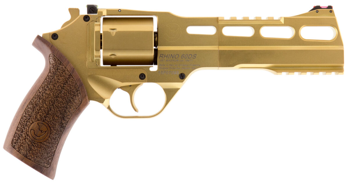 Chiappa Firearms 340225 Rhino 60DS Medium Frame 357 Mag 6 Shot, 6" Gold Plated PVD Steel Vent Rib Barrel & Cylinder, Gold Plated PVD Aluminum Frame, Walnut Grip, Concealed Hammer 1 5647