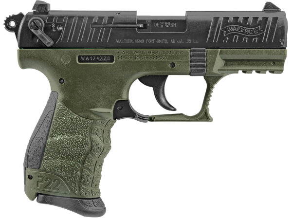 Walther Arms 5120338 P22 Military *CA Compliant 22 LR 10+1 3.42" Matte Black Tenifer Serrated/Steel Slide, OD Green Polymer Frame w/Picatinny Rail, OD Green Interchangeable Backstrap Grips