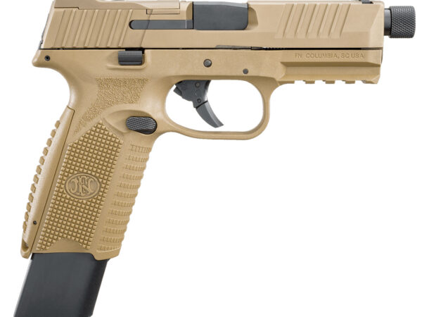 FN 66100373 509T  9mm Luger 17+1/24+1 4.50" Black Steel Threaded Barrel, Flat Dark Earth Optic Cut/Serrated Stainless Steel Slide, Flat Dark Earth Polymer Frame w/Picatinny Rail
