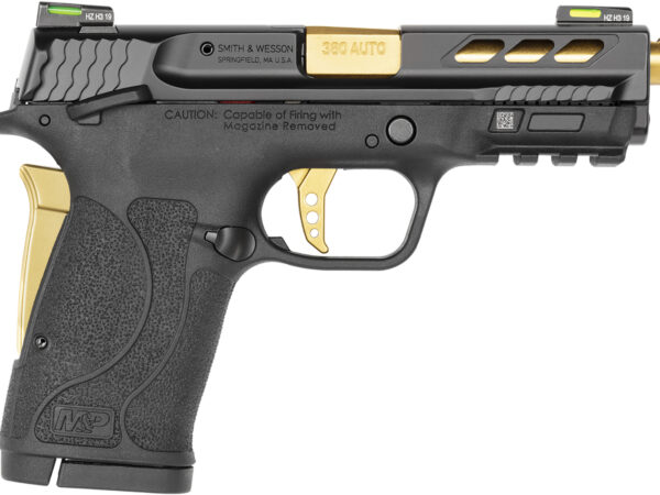 Smith & Wesson 12719 Performance Center M&P Shield EZ M2.0 380 ACP 3.80" 8+1 Black Black Armornite Stainless Steel Slide Black Polymer Grip Gold Colored Accents