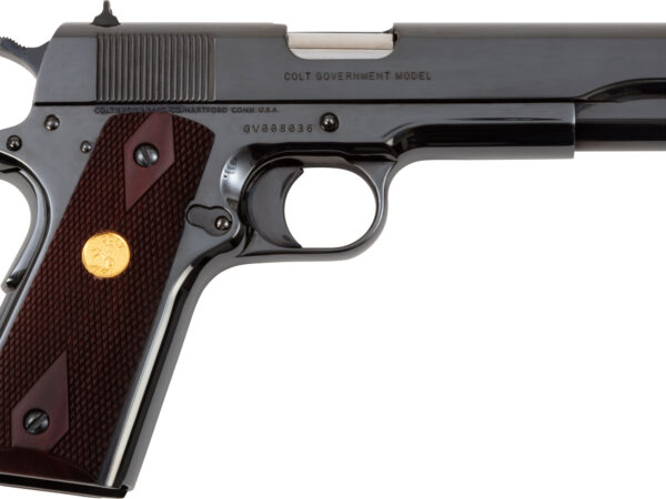 Colt Mfg O1911CRB 1911 Government 45 ACP 7+1 5" Stainless National Match Barrel, Polished Blued Serrated Steel Slide & Frame w/Beavertail, Wood Grip