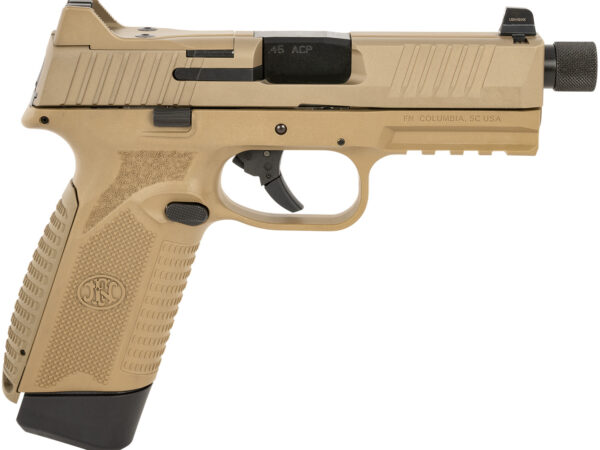 FN 66101384 545 Tactical 45 ACP 15+1/18+1, 4.71" Black Target Crown/Threaded Steel Barrel, Flat Dark Earth PVD Optic Cut/Serrated Steel Slide & Polymer Frame w/Picatinny Rail, Ambidextrous