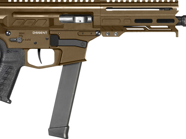 CMMG 99A68A2MB Dissent MKGS 9mm Luger 33+1 6.50", Midnight Bronze Rec, Picatinny Brace Adapter, 5.50" M-LOK Handguard, Left Side Charging Handle, Zeroed Linear Comp, TriggerTech Trigger