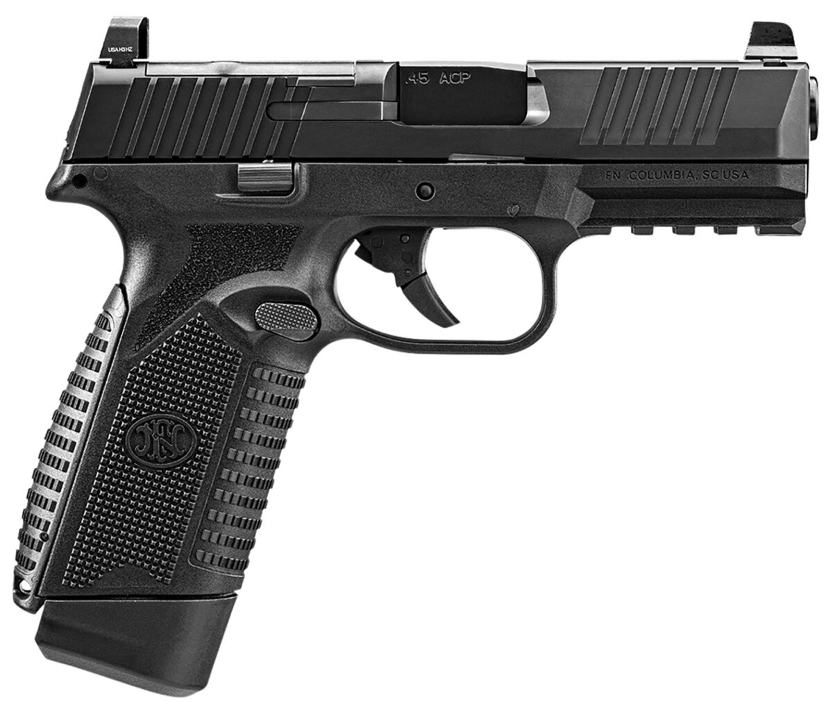 FN 66101387 545 MRD Full Size Frame 45 ACP 15+1, 4.10" Black Target Crown Steel Barrel, Black PVD Optic Cut/Serrated Steel Slide & Polymer Frame w/Picatinny Rail, Ambidextrous 1 158111