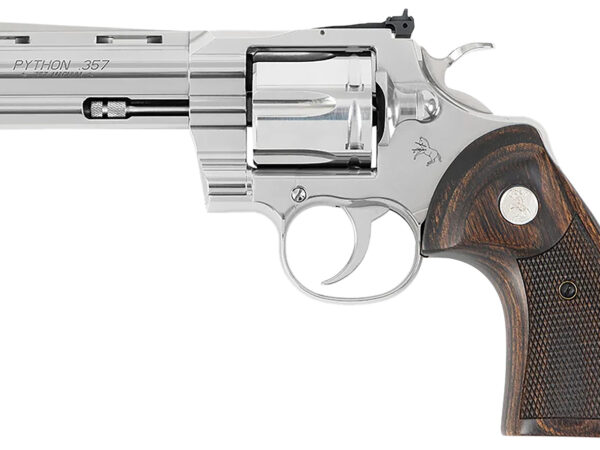 Colt Mfg PYTHONSP4WFTG Python Target 357 Mag/38 Special 6 Shot 4.25" Polished Stainless Steel Recessed Target Vent Rib Barrel, Cylinder & Frame, Walnut w/Medallion Grip, Exposed Hammer