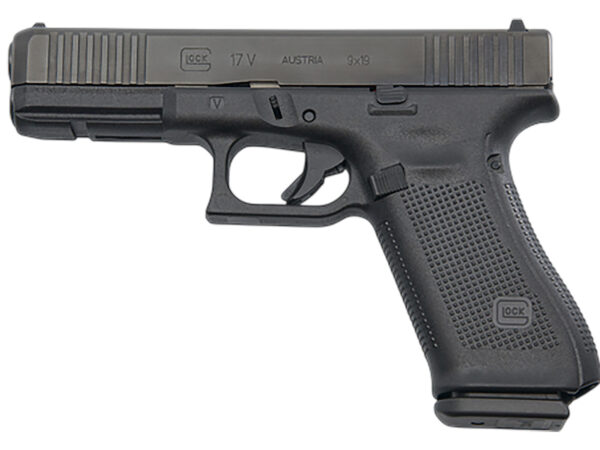 Glock PV1750201 G17 V Standard Frame 9mm Luger 10+1 4.49" Black GMB Barrel, Black nDLC Steel Serrated Slide, Black Polymer Frame w/Accessory Rail, Textured Polymer Grip, Ambidextrous