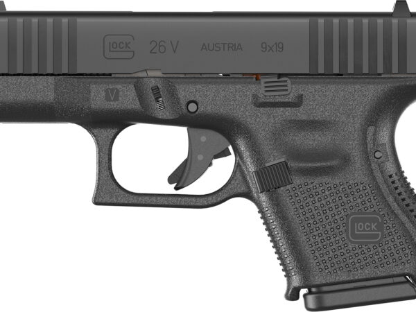 Glock UV2650201 G26 V Sub-Compact Frame 9mm Luger 10+1 3.43" Black GMB Barrel, Black Steel Serrated Slide, Black Polymer Frame, Textured Polymer Grip, Ambidextrous