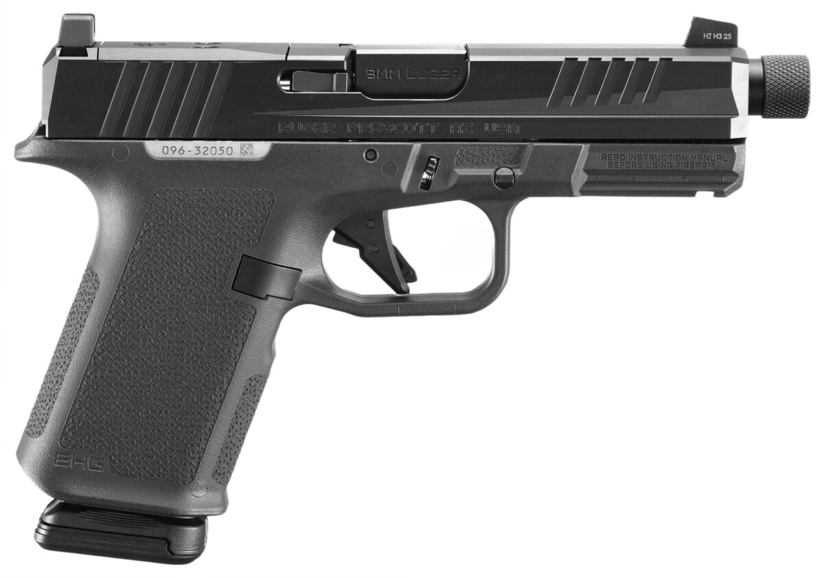 Ruger 19446 RXM 9mm Luger 15+1 4.50" Black FNC Nitride Threaded Barrel & Optic Ready/Serrated Slide, Black Polymer Frame w/Accessory Rail, Textured Grip, RMSc/RMR/DeltaPoint Pro Footprint 1 189082