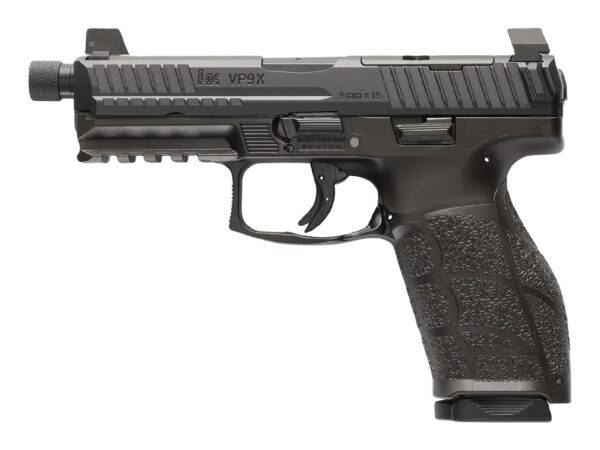 HK 81001224 VP9A1 X Tactical Full Size 9mm Luger 15+1 4.70" Black Threaded Barrel, Black Steel Serrated w/Optic Slide, Black Polymer Frame w/Picatinny Rail, Textured Grip
