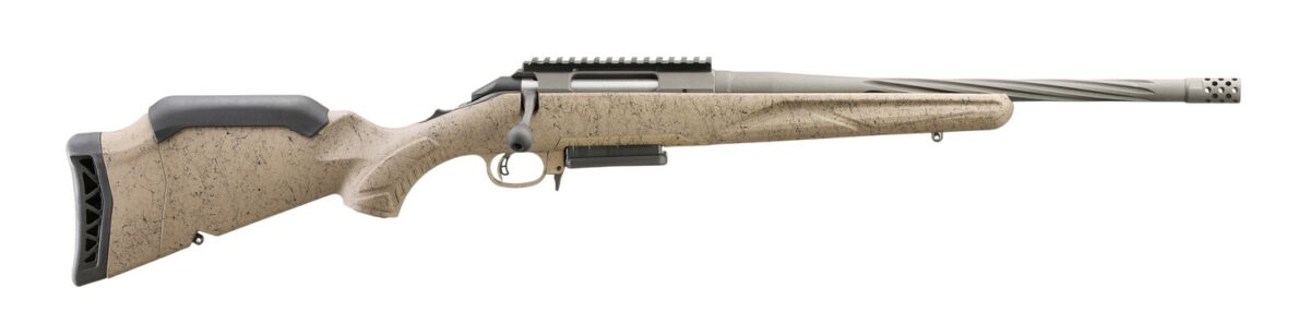 Ruger 46997 American II Ranch 243 Win 3+1 16.10" Cobalt Cerakote Spiral Threaded Barrel & Alloy Steel Receiver w/Picatinny Rail, Flat Dark Earth Splatter Fixed Synthetic Stock 1 189442