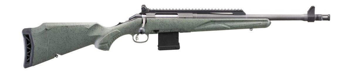 Ruger 46965 American II Scout 5.56 NATO 10+1 16.10" Cobalt Cerakote Threaded Barrel, Alloy Steel Receiver w/Scope Rail, Leaf Green Splatter Adj LOP Synthetic Stock 1 191377