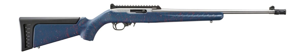 Ruger 32039 10/22 250th Anniversary 22 LR 10+1 18.50" Satin Stainless Threaded Barrel, Engraved Satin Stainless Steel Receiver w/Picatinny Rail, Liberty Blue w/Red & White Splatter Ruger Modular Syste 1 196194